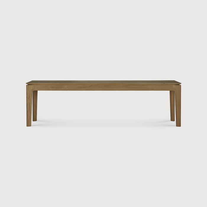 Natural Teak Bok Bench front angle view with white background and beautiful wood joinery. - Saffron and Poe, Ethnicraft