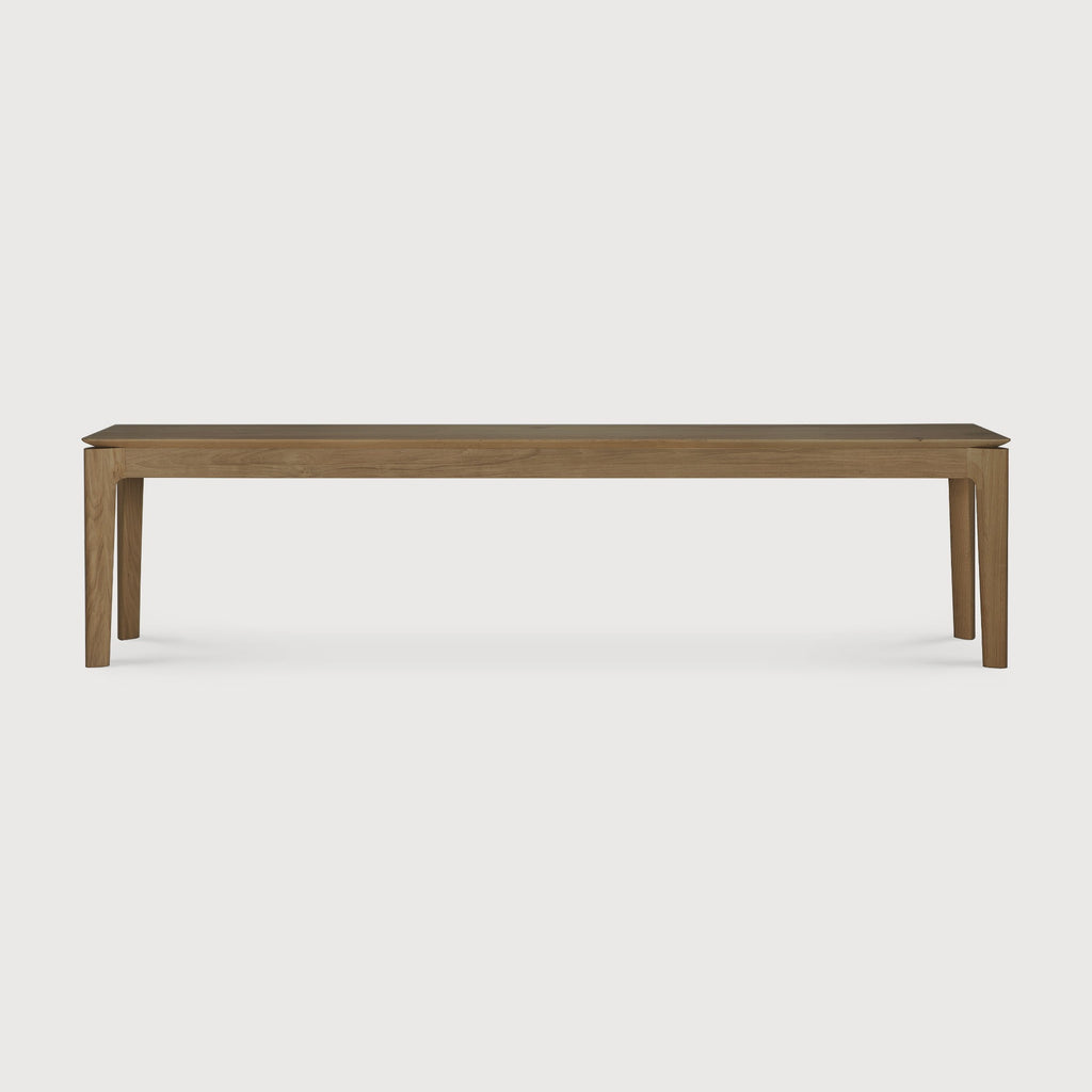 Large Natural Teak Bok Bench front view with white background and beautiful wood joinery. - Saffron and Poe, Ethnicraft