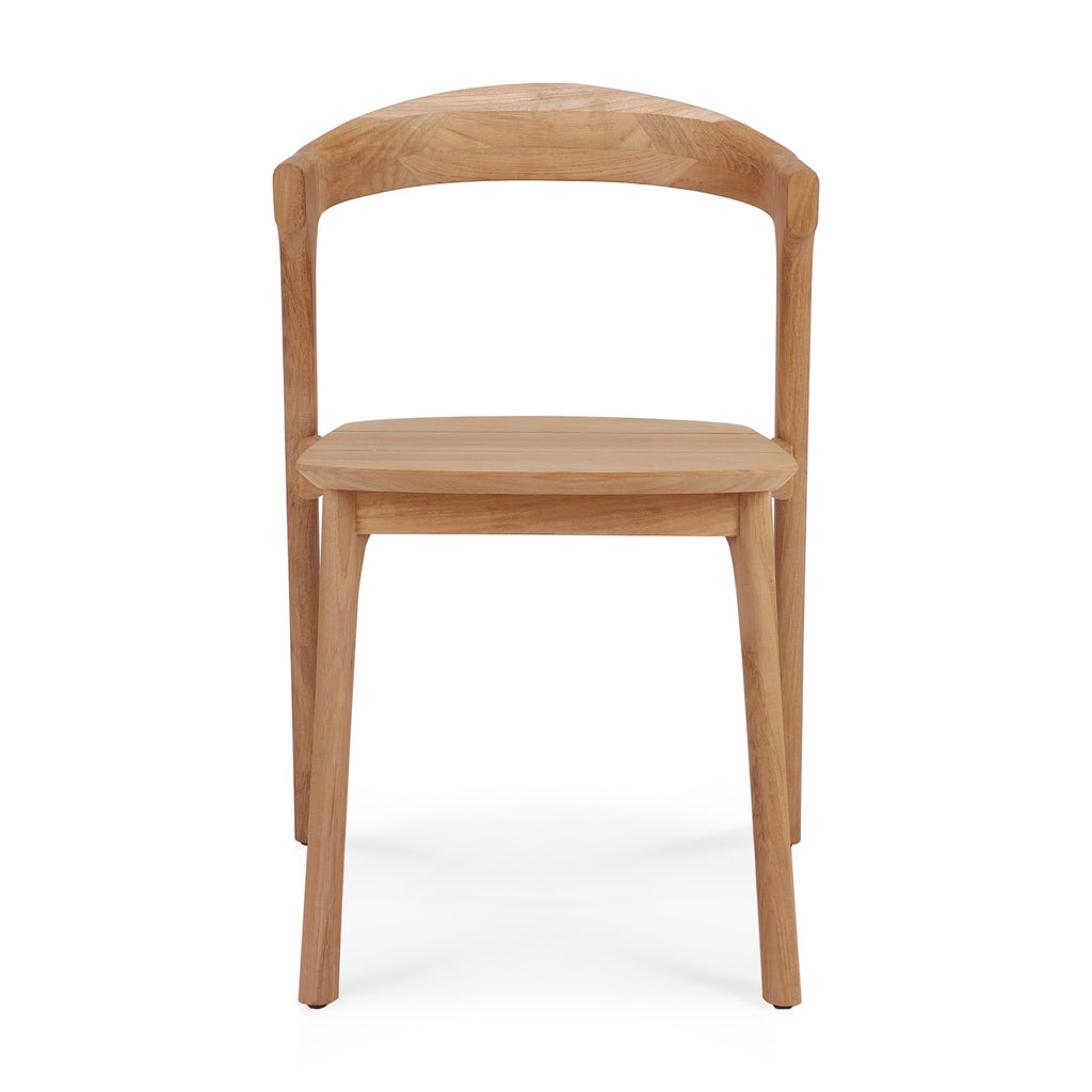 Teak Bok Outdoor Dining Chair front view with white background and beautiful wood joinery. - Saffron and Poe, Ethnicraft