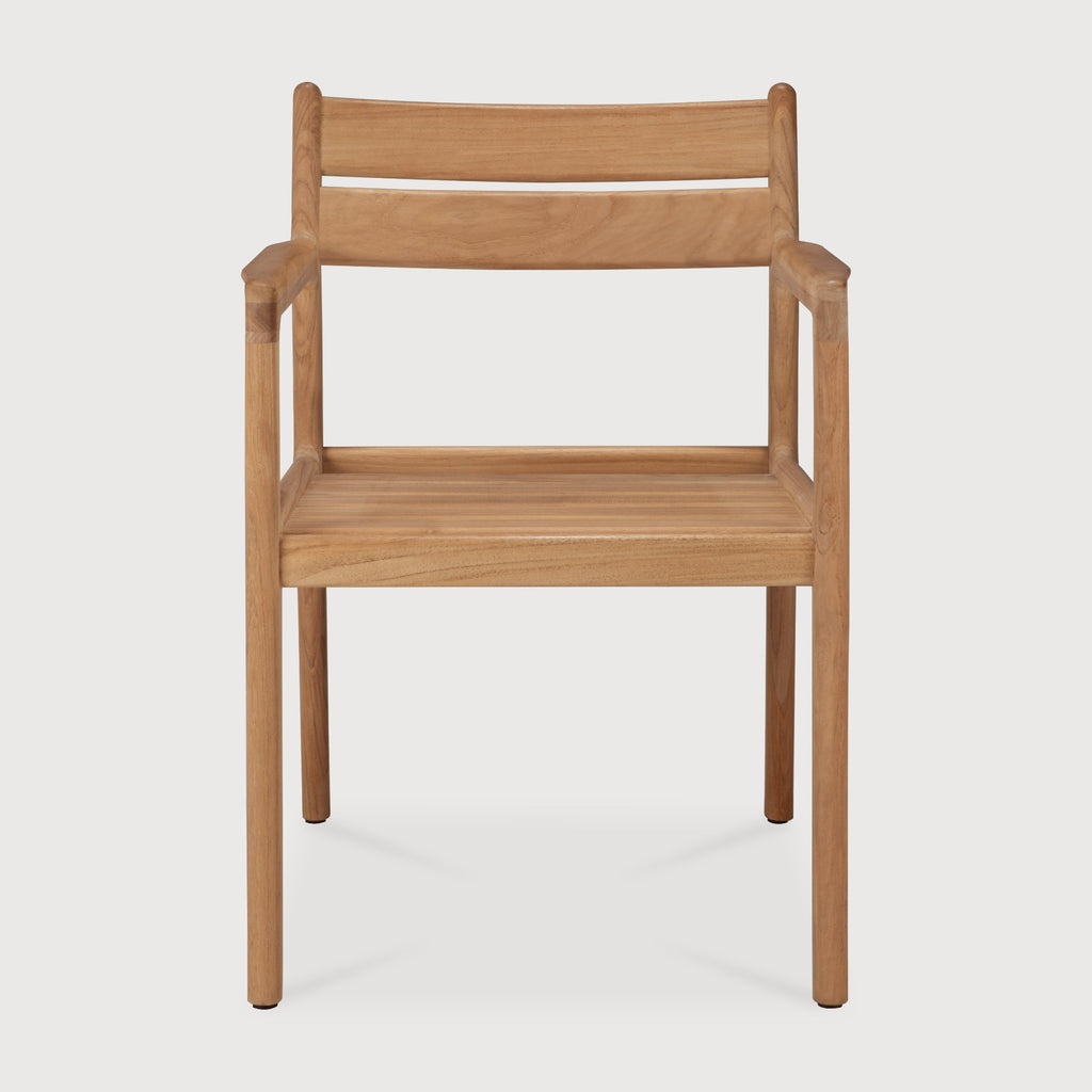 Jack Outdoor Dining Chair front view with white background and beautiful wood joinery. - Saffron and Poe, Ethnicraft