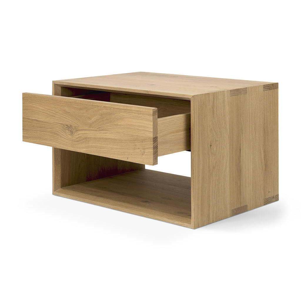 White oak bedside table with one drawer combines elegant lines with the purity of solid wood with beautiful dovetail details - TQ View detail - Saffron and Poe, Ethnicraft