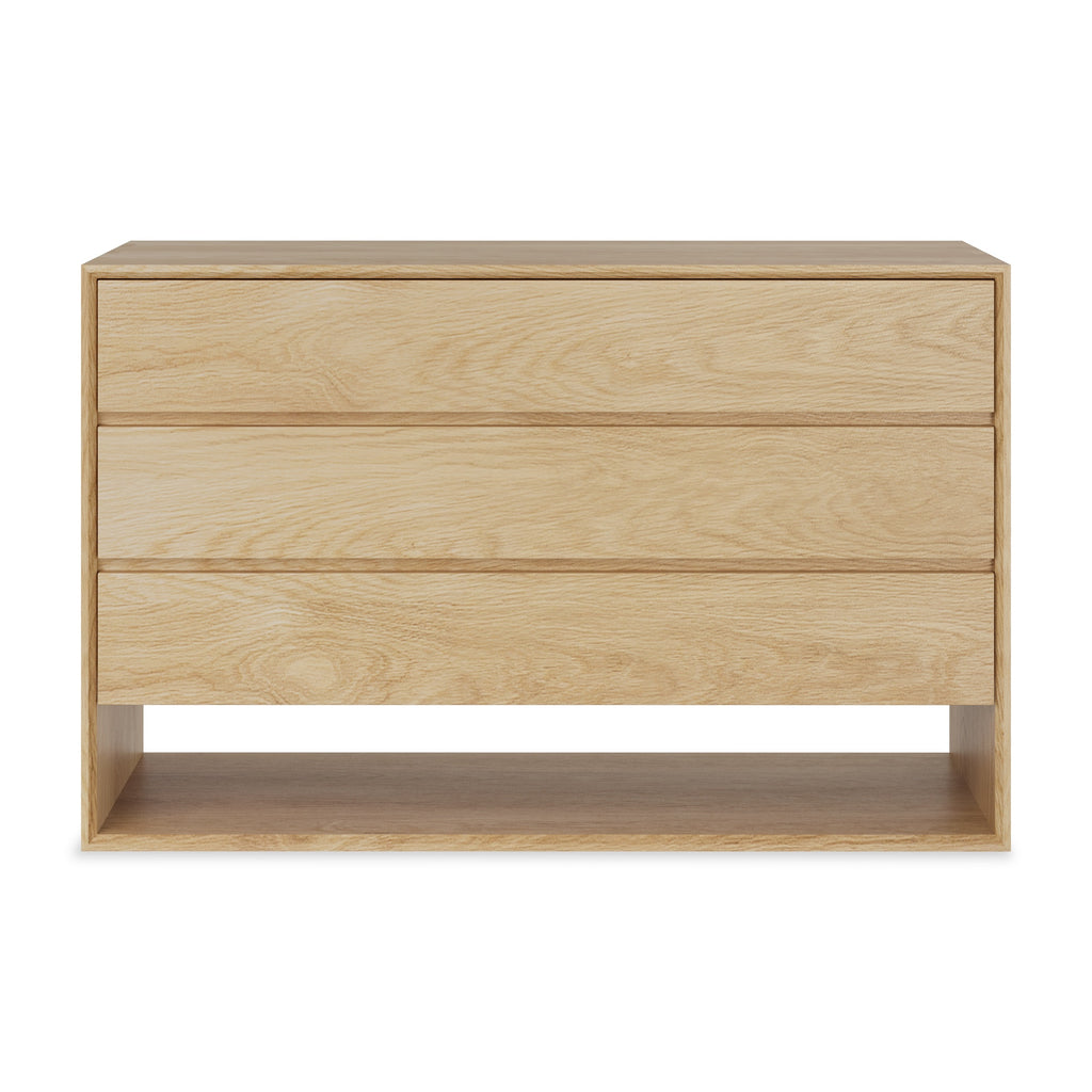 Solid oak wood dresser with three drawers beveled edges and hand finished dovetail details marries solid construction with refined design - front view - Saffron and Poe, Ethnicraft