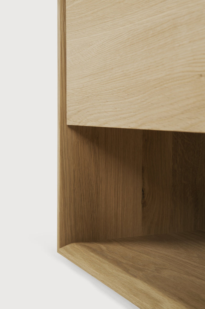 White Oak Nordic Sideboard Console detail with white background and beautiful wood joinery. - Saffron and Poe, Ethnicraft