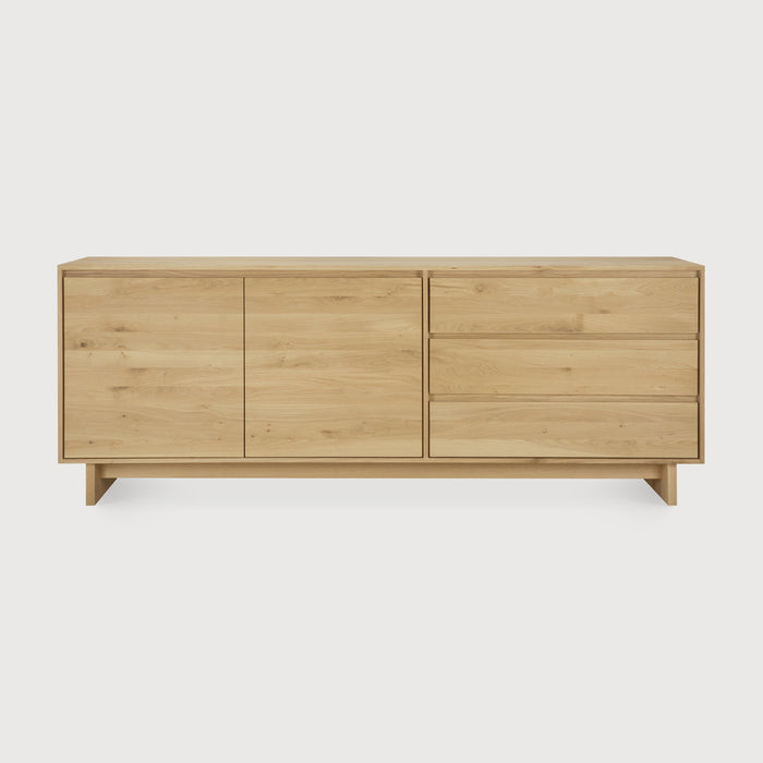 White Oak Wave Sideboard Console front view with white background and beautiful wood joinery. - Saffron and Poe, Ethnicraft