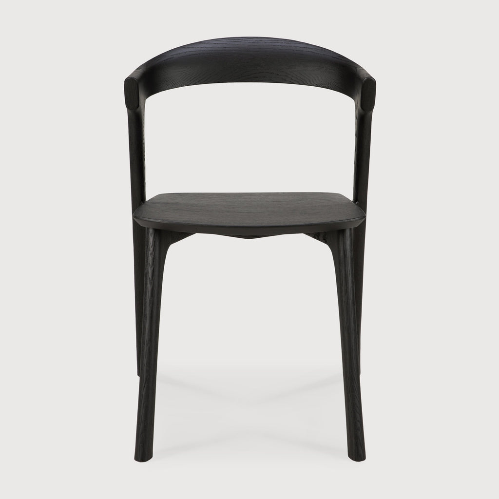 Black Oak Bok Dining Chair front view with white background and beautiful wood grain. - Saffron and Poe, Ethnicraft