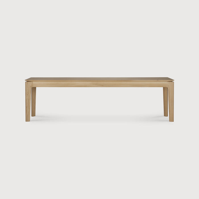 White Oak Bok Bench front angle view with white background and beautiful wood joinery. - Saffron and Poe, Ethnicraft
