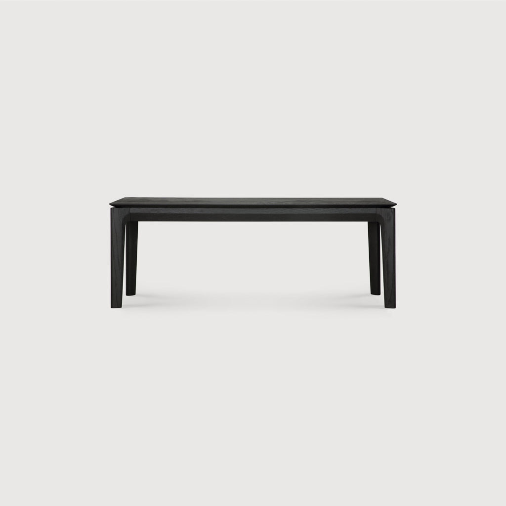 Black Oak Bok Bench front angle view with white background and beautiful wood joinery. - Saffron and Poe, Ethnicraft