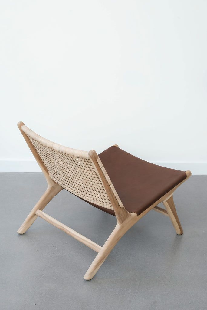 Rattan and Leather Lounge Chair - Saffron + Poe