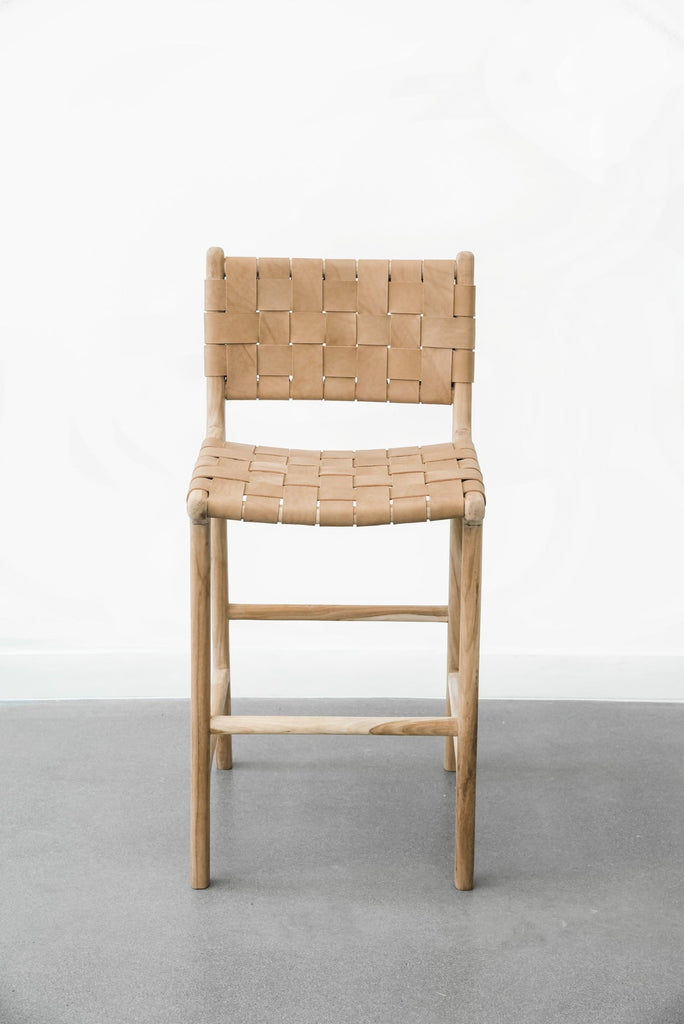 Woven Leather Strap Counter Stool - Beige - Saffron + Poe