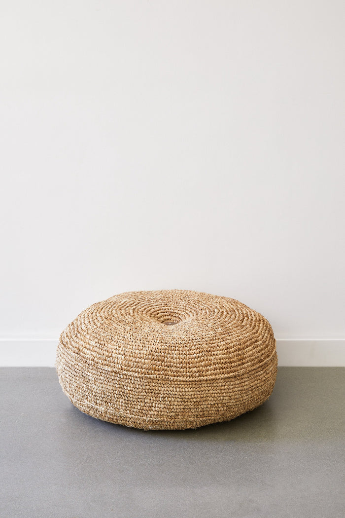 Natural Woven Hyacinth Pouf - Saffron + Poe