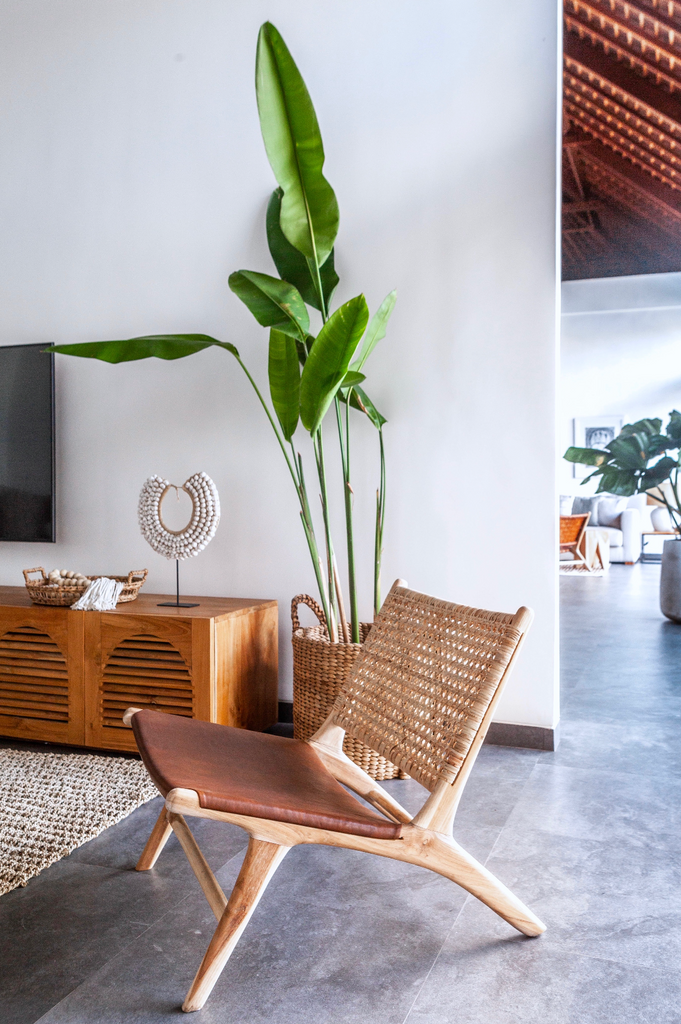 Rattan and Leather Lounge Chair - Saffron + Poe
