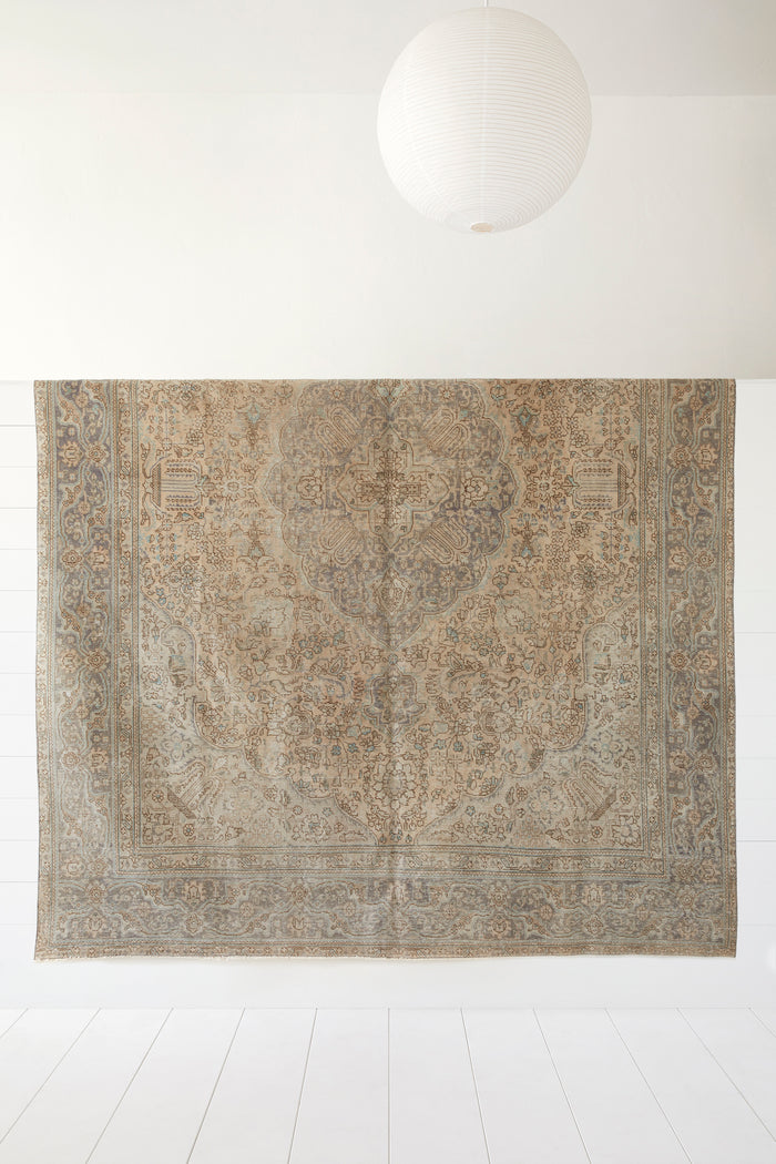 Front view of No. 11 - Vintage Turkish Oushak Rug against a white background. - Saffron and Poe