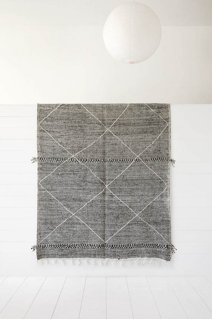 Front view of No. 30 - Moroccan Flat Weave Kilim Rug against a white background. - Saffron and Poe