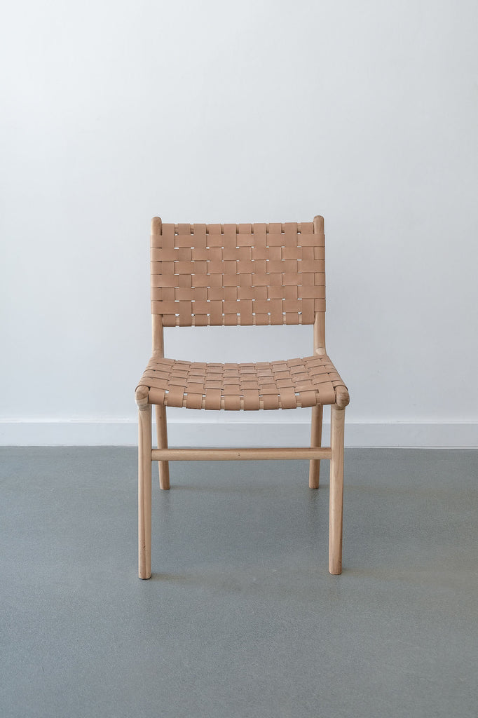 Woven Leather Dining Chair - Beige