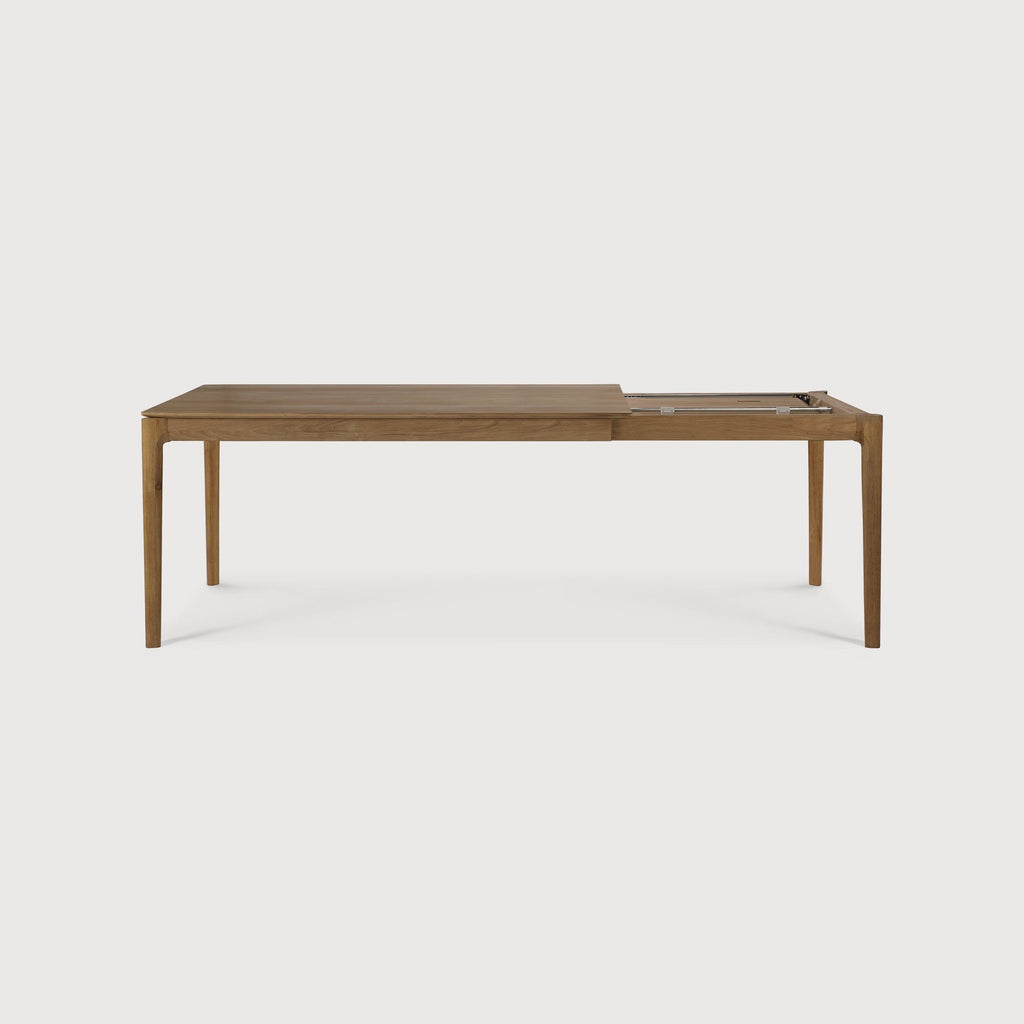 Bok Extendable Dining Table in natural teak wood with contoured frame and floating top