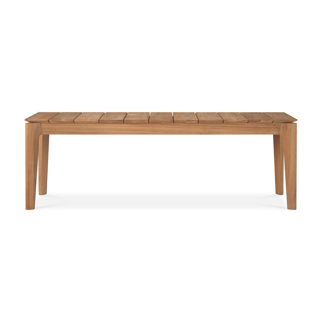 Bok Outdoor Bench solid teak with sculptural, airy design and slatted seat