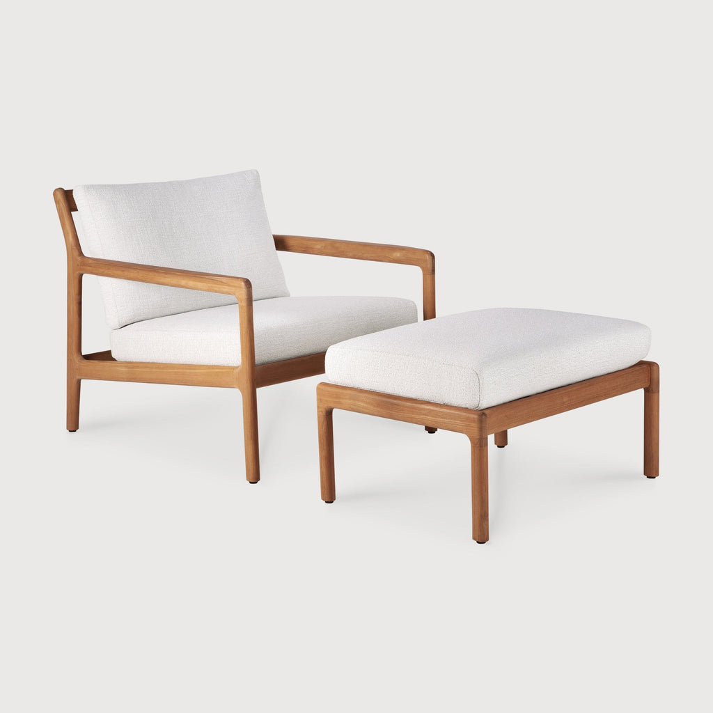 Jack Outdoor Footstool made of solid teak with a curved, elegant design for outdoor relaxation
