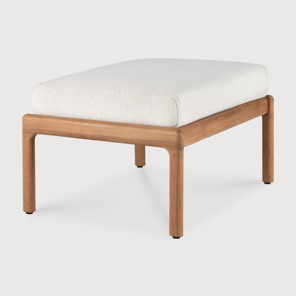 Jack Outdoor Footstool made of solid teak with subtle curves and timeless design for stylish outdoor relaxation