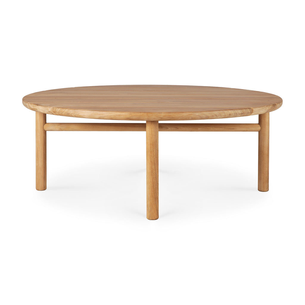 Slatted Teak Outdoor Quatro Coffee Table front view with white background and beautiful wood joinery. - Saffron and Poe, Ethnicraft