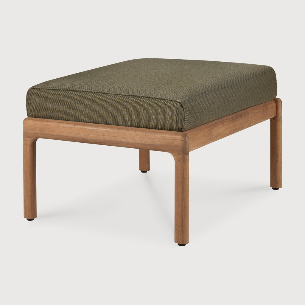Jack Outdoor Footstool made of solid teak with elegant curves for stylish outdoor relaxation
