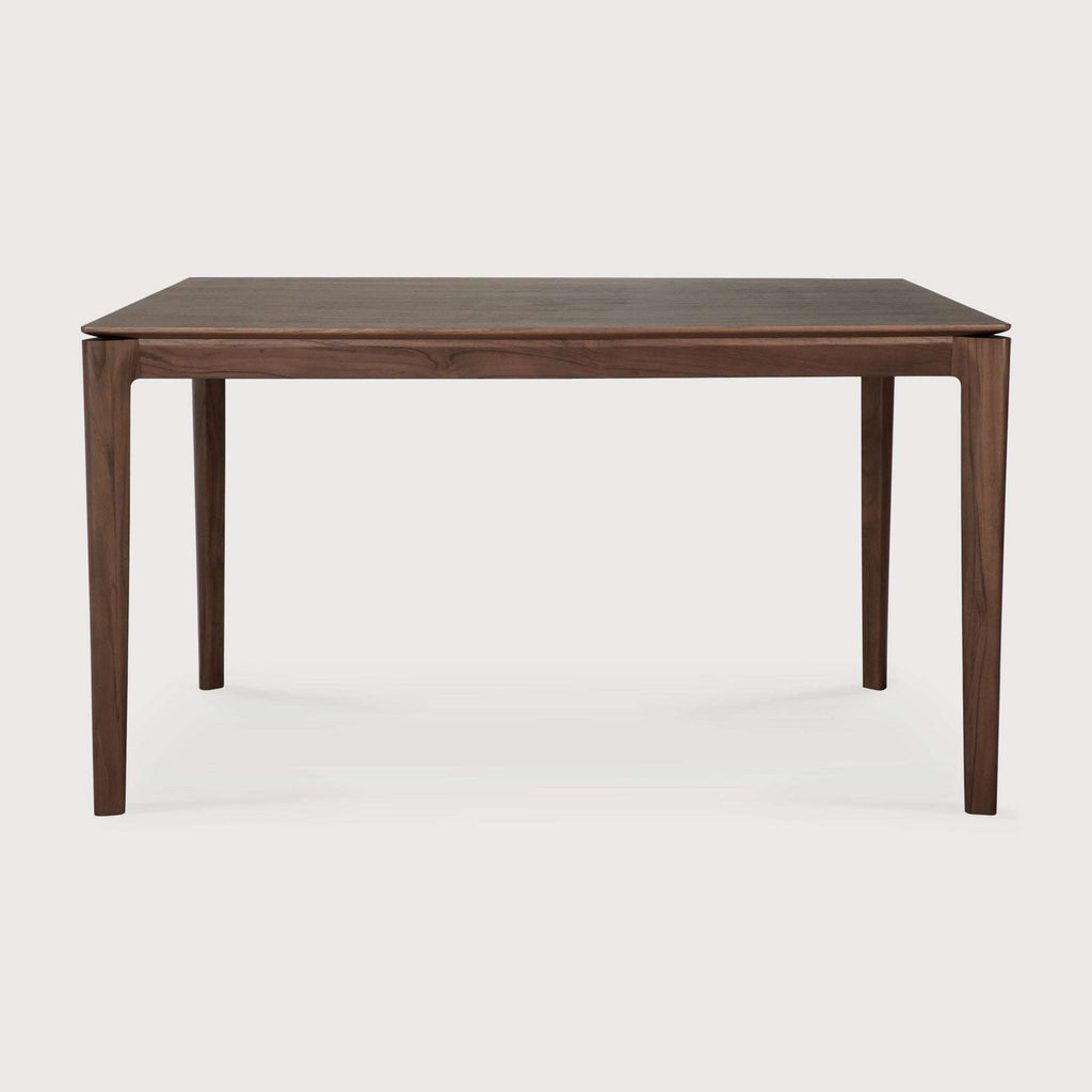 Dark teak Bok Dining Table with floating top and contoured frame handcrafted from solid teak wood