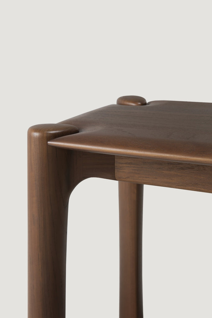 Dark Teak PI Bench Bench detail with white background and beautiful wood joinery. - Saffron and Poe, Ethnicraft