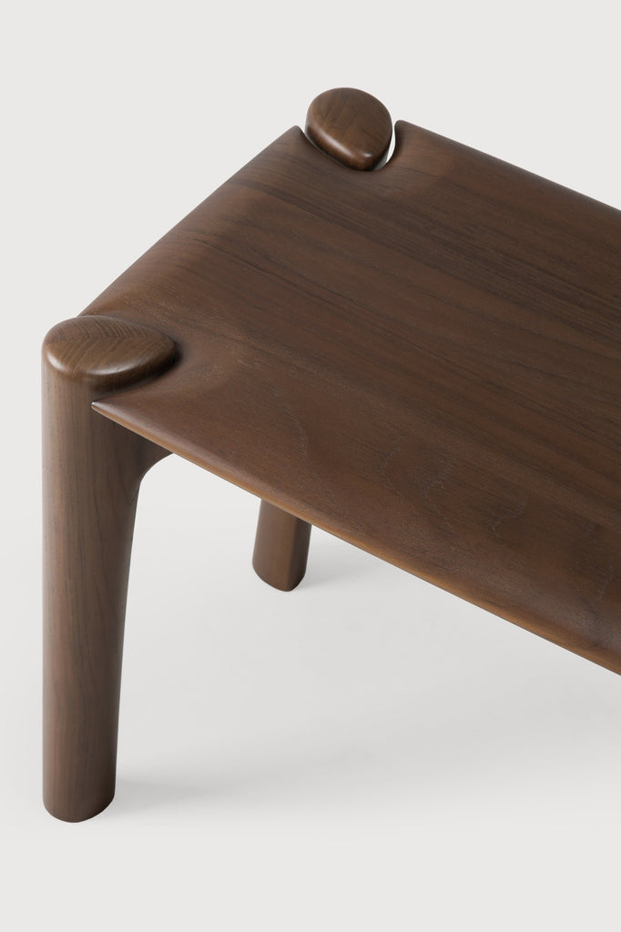 Dark Teak PI Bench Bench detail with white background and beautiful wood joinery. - Saffron and Poe, Ethnicraft