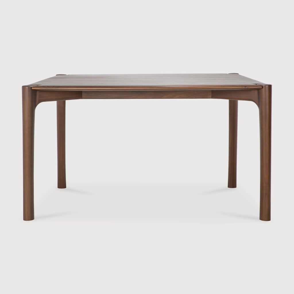 PI Dining Table dark teak wood with sculpted base and curved edges handcrafted in Indonesia