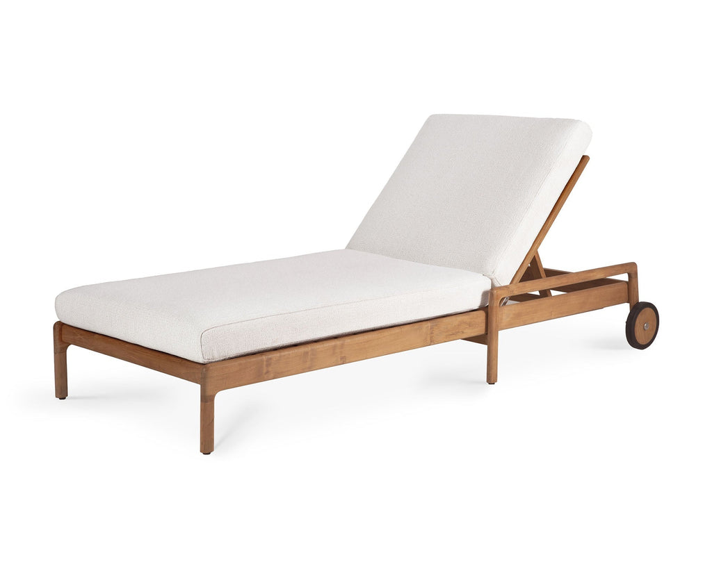 Jack Outdoor Adjustable Lounger in solid teak with Belgian fabric cushion for stylish outdoor relaxation