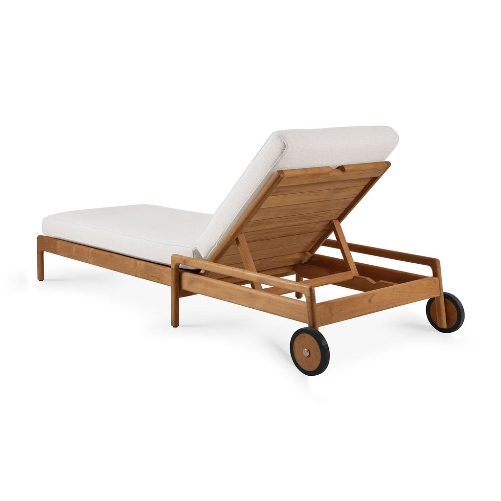 Jack Outdoor Adjustable Lounger in solid teak with Belgian fabric cushion for stylish outdoor relaxation