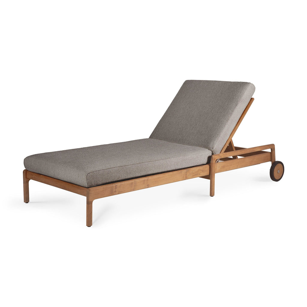 Jack Outdoor Adjustable Lounger in solid teak with Belgian fabric cushion for elegant outdoor relaxation