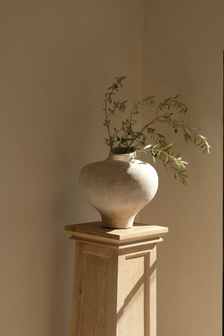 Handmade Goa vessel terracotta sculpture with organic hues and vintage finish inspired by Goa Gajah temple entrance