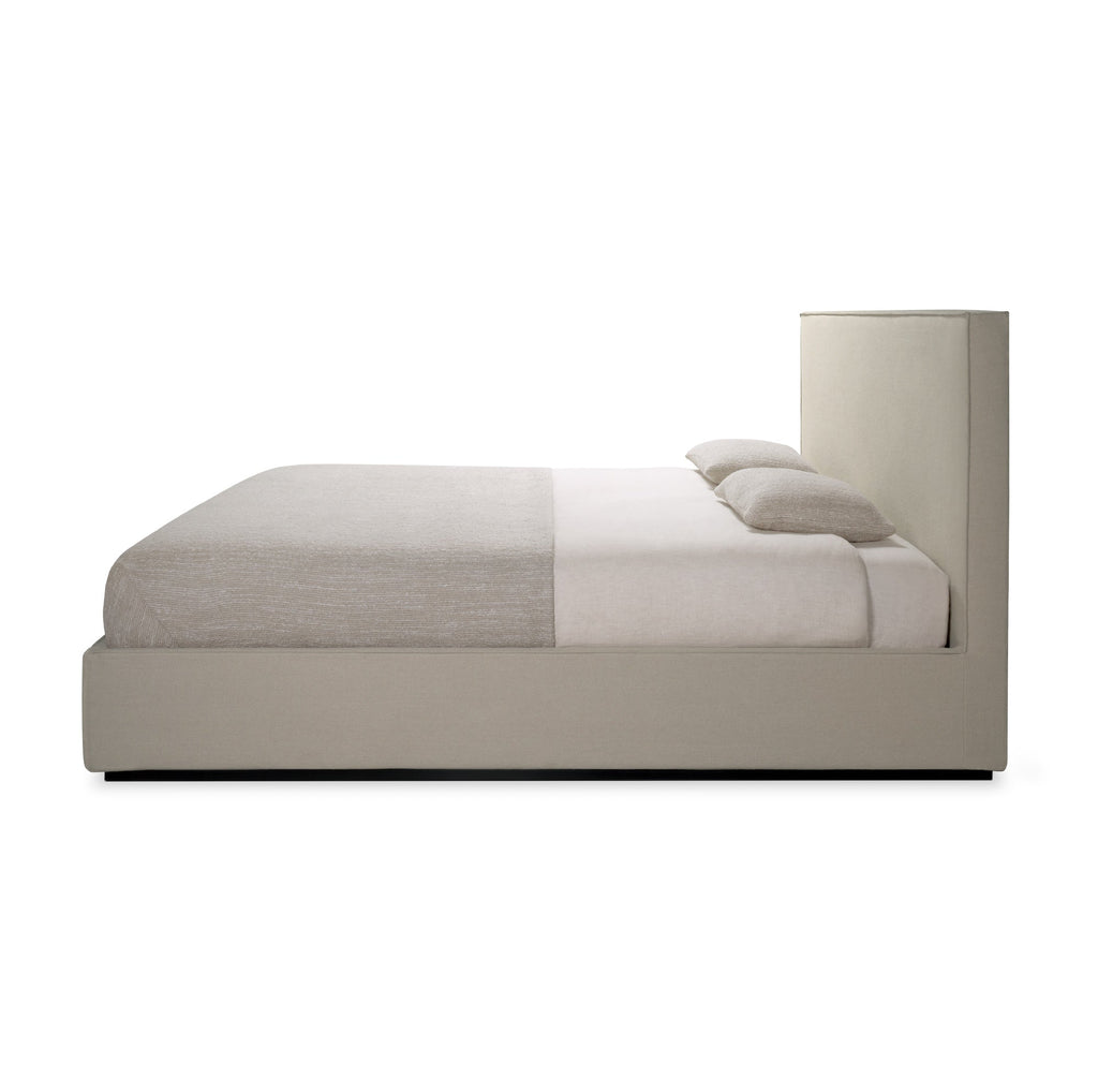 Revive Bed in sand color with upholstered linen and cushioned headboard for a cozy bedroom retreat