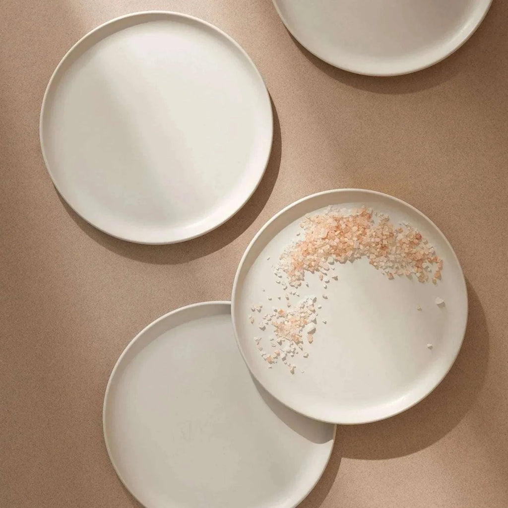 Handmade Tunisian 12pc stoneware dinnerware set with dinner plates, side plates, and bowls in neutral tones
