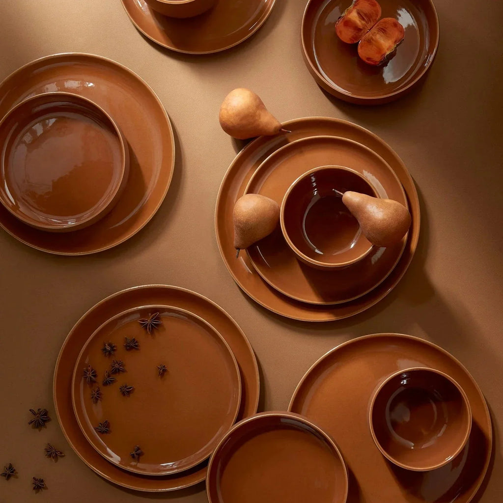 Tunisian 12pc stoneware dinnerware set with dinner plate, side plate, and bowl, handmade artisan ceramic tableware