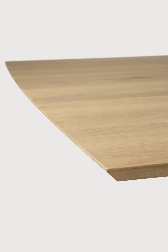 White Oak Rectangle Mikado Dining Table detail of table top with white background. - Saffron and Poe, Ethnicraft