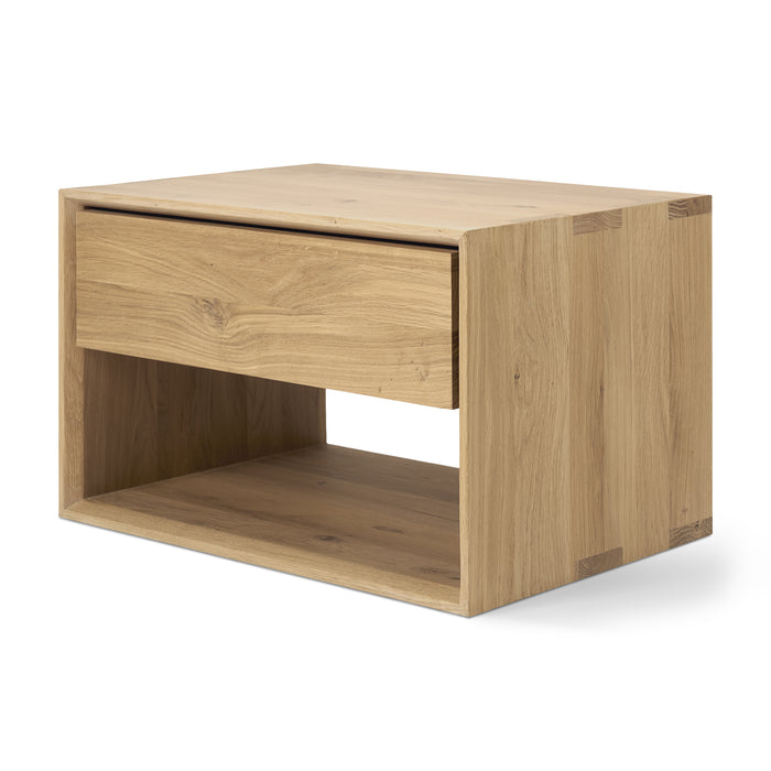White oak bedside table with one drawer combines elegant lines with the purity of solid wood with beautiful dovetail details - TQ View - Saffron and Poe, Ethnicraft