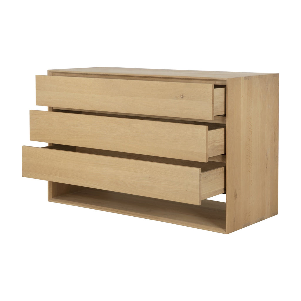 Nordic Dresser in oak with three soft-close drawers and beveled edges showcasing Scandinavian minimalist design
