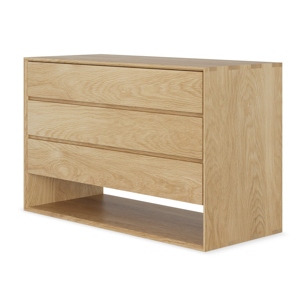 Nordic Dresser in premium European white oak with three soft-close drawers and beveled edges