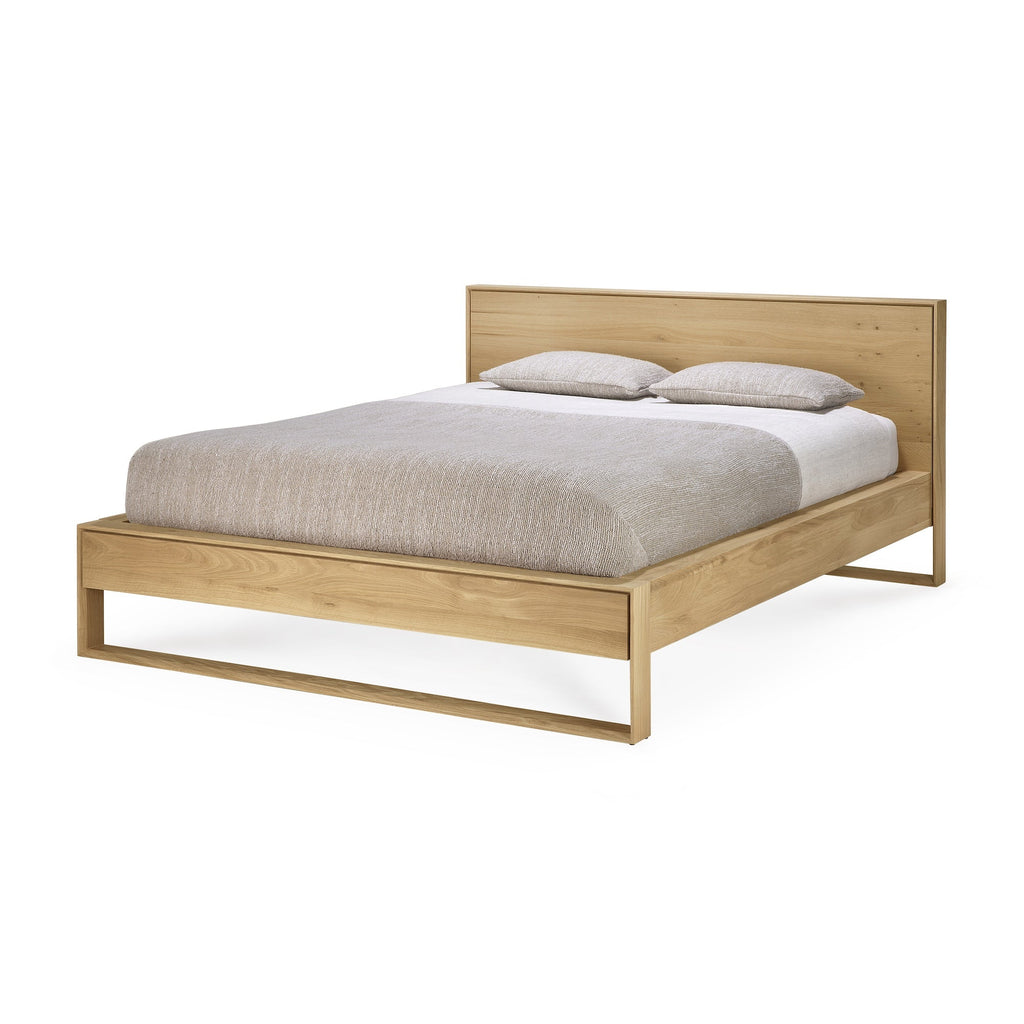 Nordic Bed in white oak with Scandinavian minimalist design and beveled edges