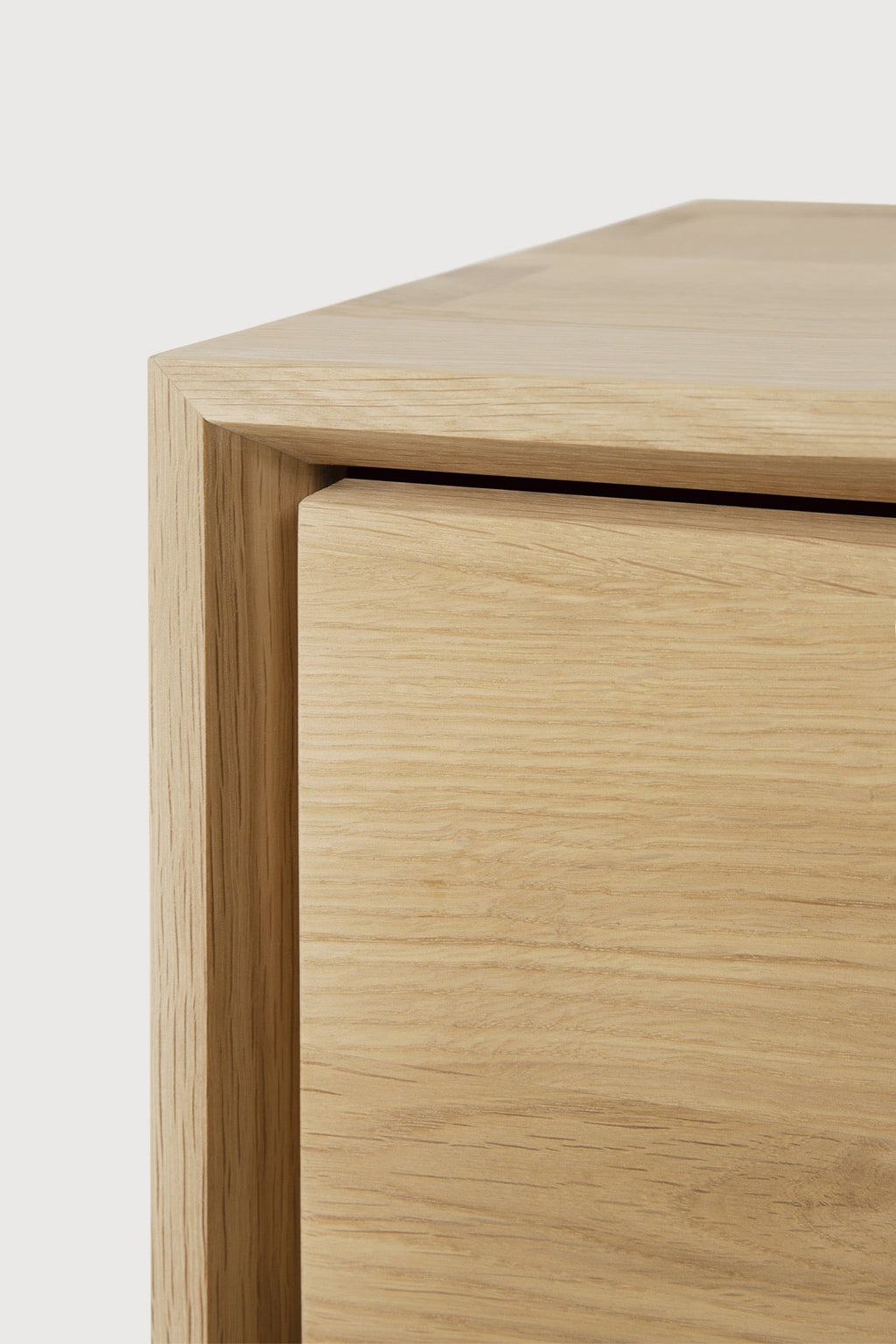 Nordic 2-Door Console in white oak with beveled edges and spacious storage, minimalist Scandinavian design