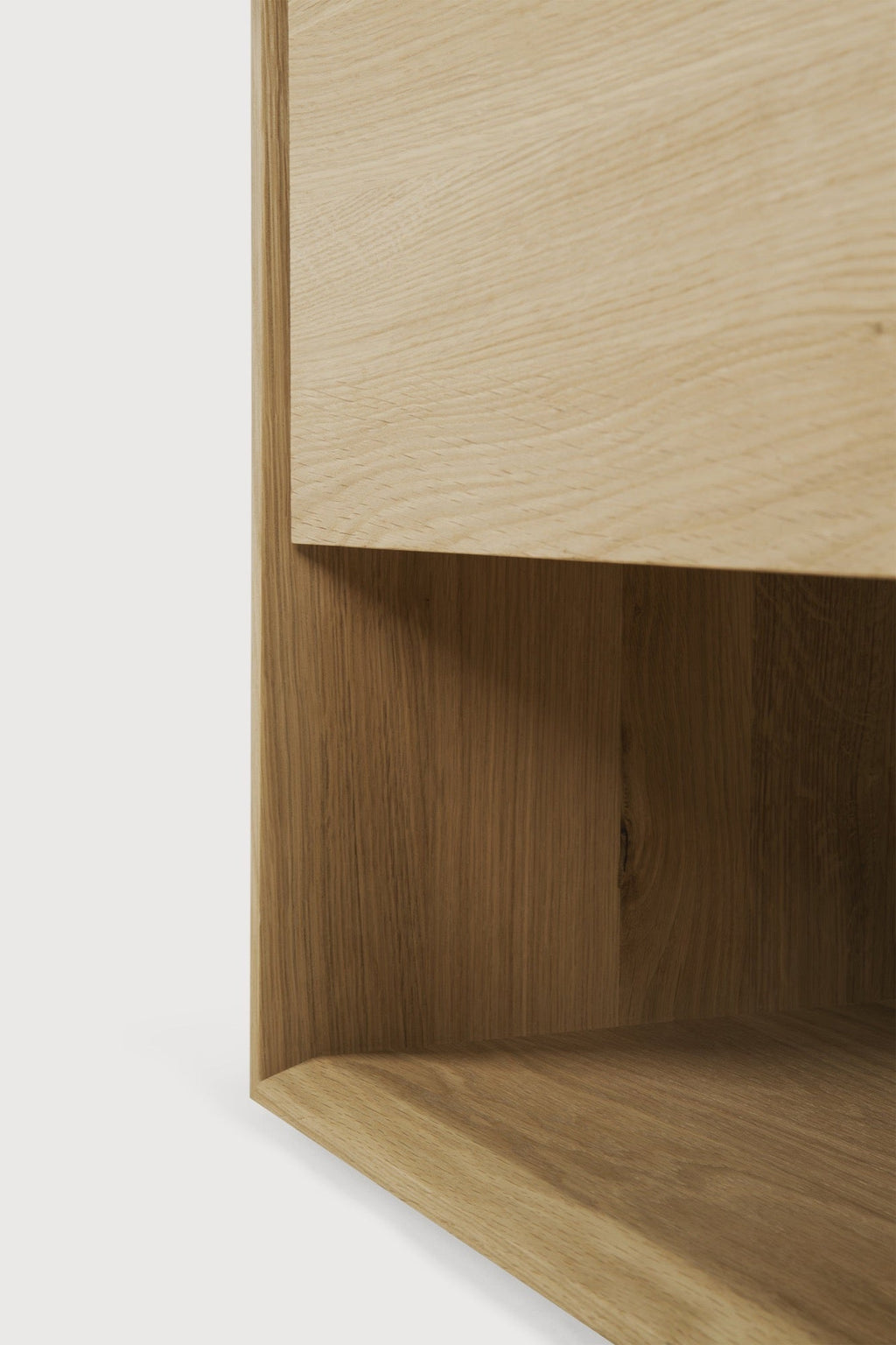 Nordic 2-Door Console in white oak with minimalist Scandinavian design and spacious storage