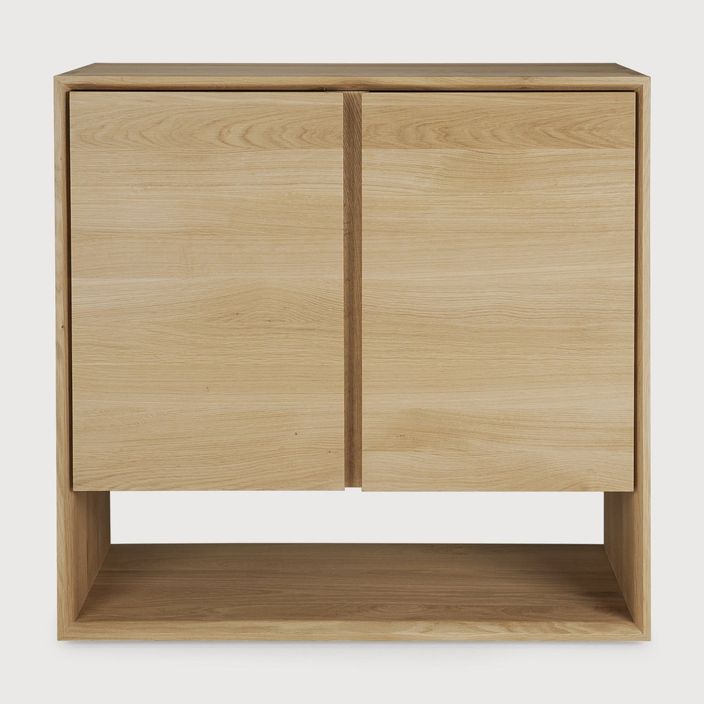 Nordic 2-Door Console in white oak with bevelled edges and spacious storage, Scandinavian minimalist design