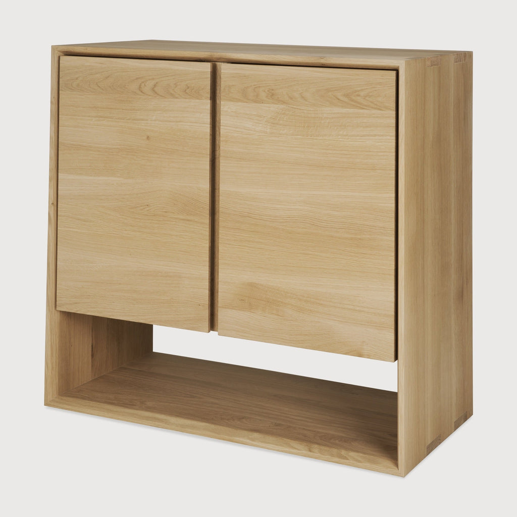 Nordic 2-Door Console in white oak with minimalist Scandinavian design and spacious storage