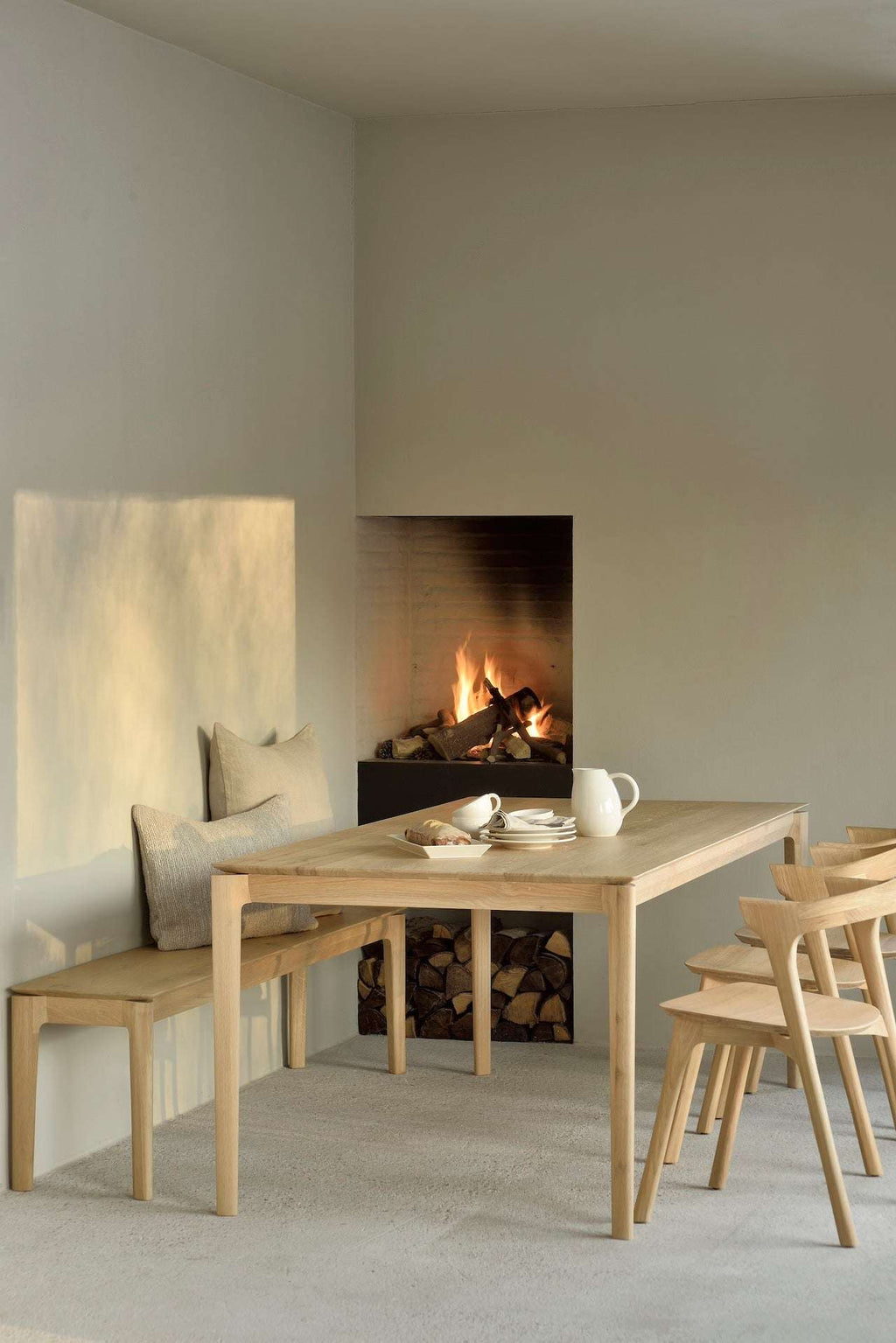 Bok Extendable Dining Table in white oak with floating top and contoured frame