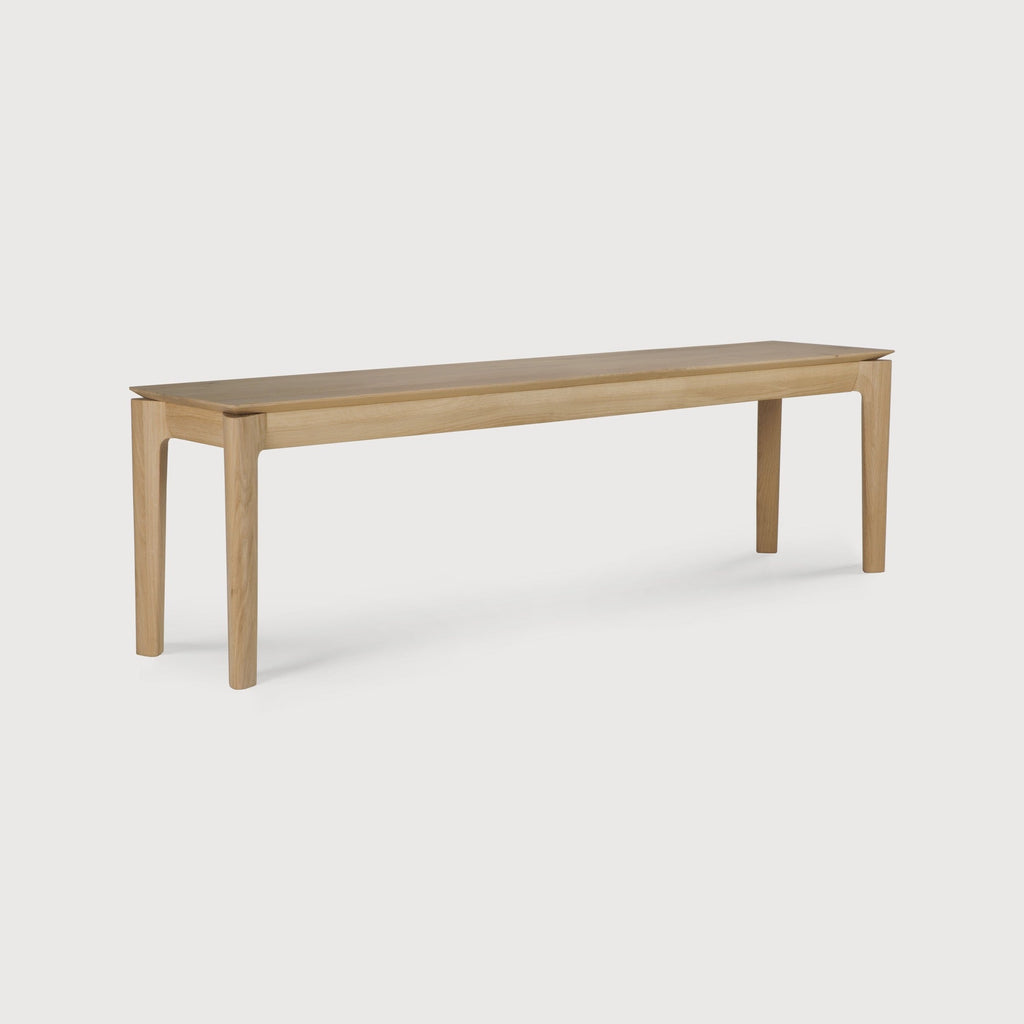 Bok Bench in white oak with contoured frame and floating top, crafted from premium European white oak