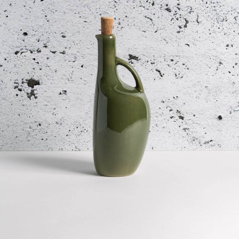 Handmade stoneware olive oil bottle Canard with duck-inspired curve and sculptural design