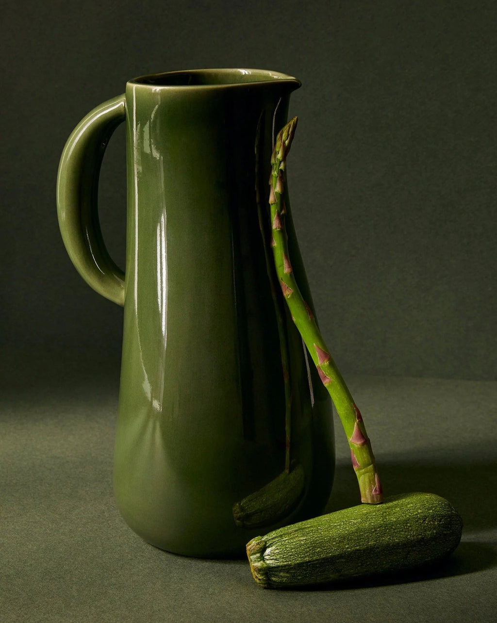 Handcrafted Dadasi Green stoneware jug with rich glaze and bold silhouette, perfect for serving or display