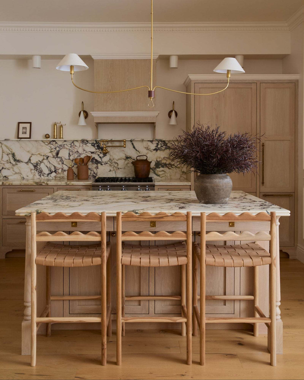 Aegean Scalloped Counter Stool handcrafted from teak wood with woven leather seat and scalloped backrest