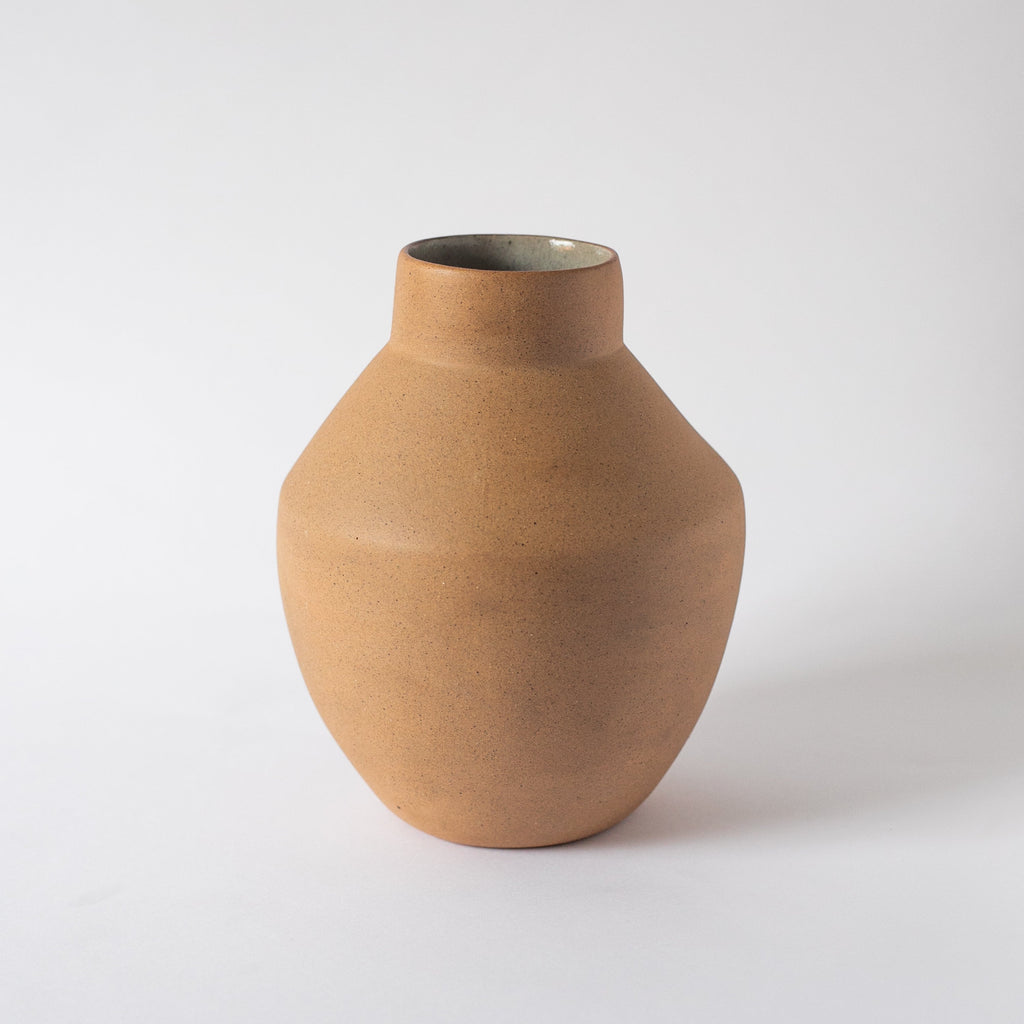 Handcrafted Egeo Vase with natural earth tones and textured ceramic finish, wheelthrown and internally glazed.